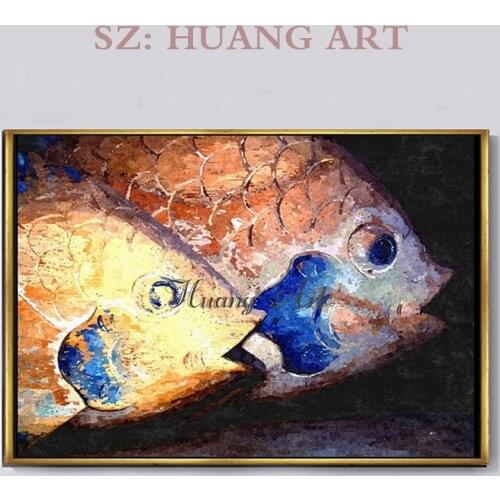Skills Artist Hand-painted High Quality Modern Fish Oil Painting On Canvas Abstract Fished Canvas Decorative Painting