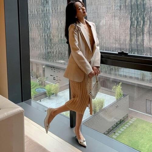 2020 spring and autumn new pointed shallow mouth fairy style high heels all-match leather stiletto single shoes female X366