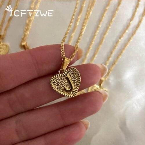 Initial Heart Necklaces For Women Stainless Steel Gold A-Z Letter Heart Shaped Love Charm Pendant Necklace Birthday Jewelry Gift