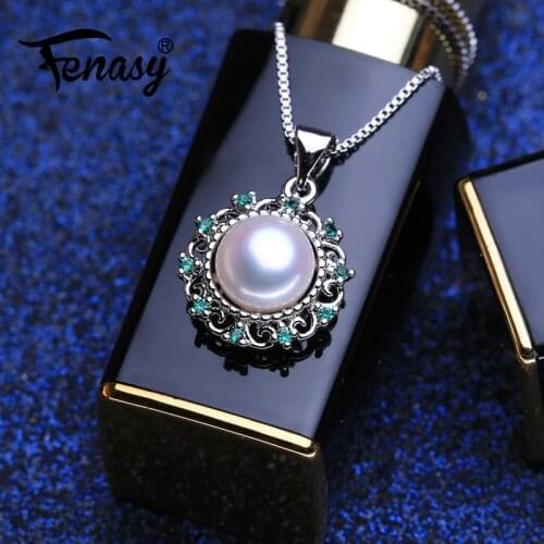 FENASY Natural Pearl Necklaces For Women Pearl Jewelry Personalized Pendant With Chain Cubic Zirconia Choker Necklace Wholesale