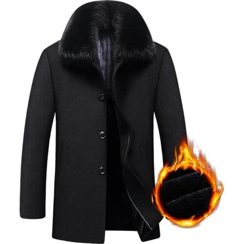 Long Coat Winter Woolen Men Fleece Thick Detachable Large Fur Collar Wool Coat Autumn Windbreaker Casual Jacket Mens Clothing