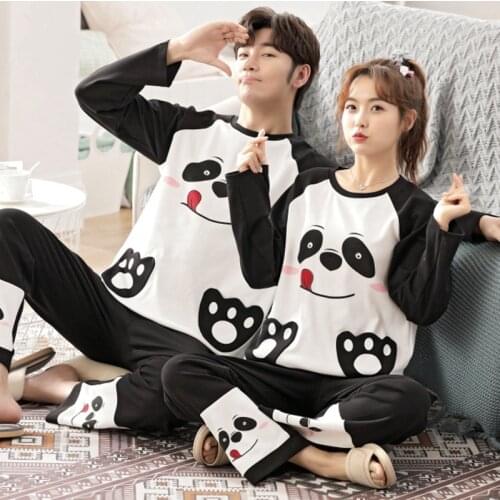 Couples 100% Cotton Long Sleeve Pajama Sets For Women 2021 Autumn Korean Cute Cartoon Sleepwear Suit Pyjama Men Homewear Clothes