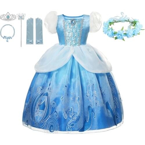 Cinderela Princess Dress For Girls Christmas Birthday Party Cosplay Ball Gown Puff Sleeve Elegant Kids Costumes Fancy Clothes