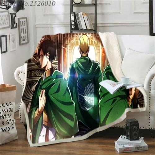 Throw blanket Anime Attack on Titan 3D Velvet Plush Blanket Bedspread For Kids Girls Sherpa Blanket Couch Quilt Cover Travel 05