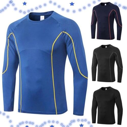 PRO Mens Fitness Long-sleeved Tight-fitting Quick-drying Training Sportswear High-elastic Running Sweat Wicking T-shirt Top