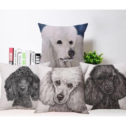 Poodle Dog Cushion Cover Cute Animal Painting Decorative Pillowcase 45X45cm Bedroom Sofa Decor Pillows Case