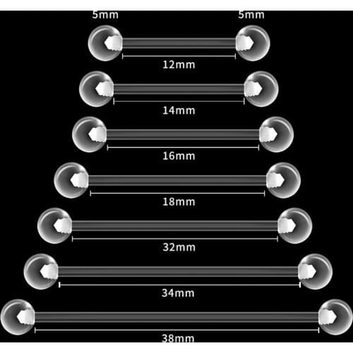 10pcs Clear Soft Tongue Piercing Flexble Acrylic Nipple Ring Barbell Bar Cartilage Stud Industrial Earring Helix Jewelry 12-38mm