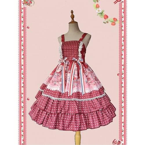 Sweet Lolita Jumper Skirt Striped and Strawberry Buffet Dot Lolita Chiffon Dress
