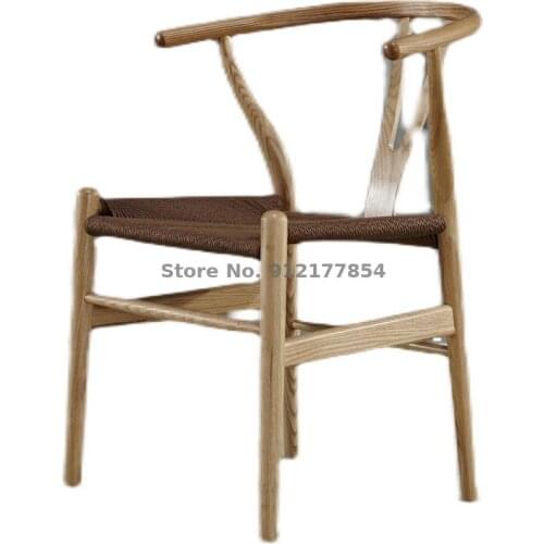 Nordic Dining Chair Solid Wood Backrest Y Chair Armrest Household Mortise And Tenon Desk Chair New Chinese Circle Chair Ash Wood