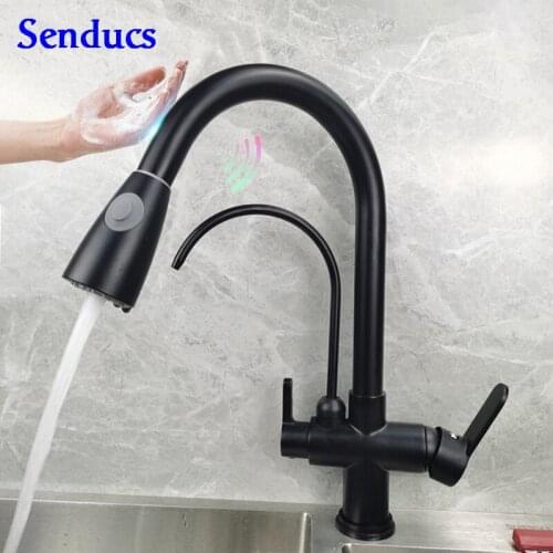 Touch Filter Kitchen Faucets Senducs Black Bronze Pull Out Kitchen Mixer Tap Brass Sensor Kitchen Faucet Touch Kitchen Mixer Tap
