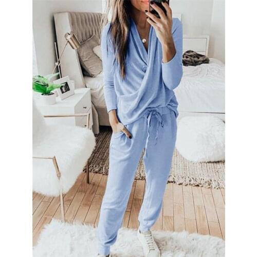 Tracksuit Women Two Piece Set Spring Clothes Solid V-Neck Pullover Top and Pants Suits Female Casual Lounge Wear Chandal Mujer