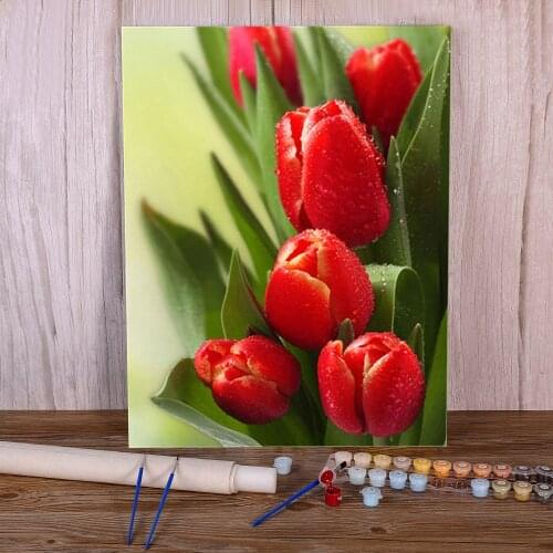Tulips Flower DIY Painting By Numbers Complete Kit Acrylic Paints 50*70 Boards By Numbers Home Decor For Wholesale