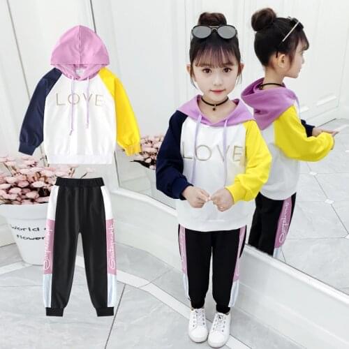Girls Spring Autumn Sport Clothing Set Big Childrens Casual Hoodies Jackets Pants 2pcs Outfit Kids Letter Printed Tracksuit
