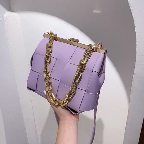 PU Leather Purses and Handbags for Women 2021 Luxury Design Girls Female Shoppers Fashion Solid Color Woven Chain Crossbody Bags