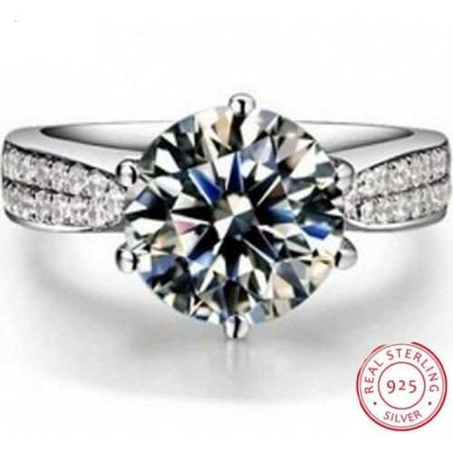 Prong Setting New Women Fashion Jewelry Soild 100% 925 Sterling Silver 8mm 5A Zirconia Party Wedding Engagement Band Ring Gift