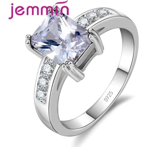 Ladies Wedding 925 Sterling Silver Fashion Jewelry Engagement Ring For Women with Shiny Rectangle Crystal Rings