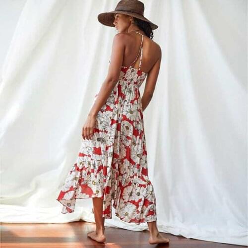 BOHO INSPIRED floral print maxi dress for women straps smocked bodice sexy summer beach dress bohemian beachy dresses for women