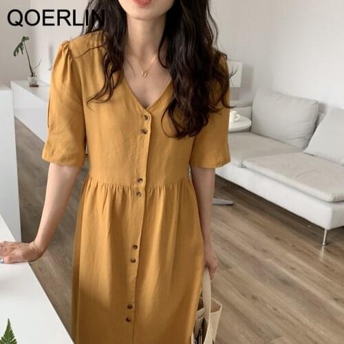 QOERLIN Shirt Dress Women Summer Chic Sashes Loose Casual Single-Breasted V-Neck Long Dress Female High Waist Vestidos Mujer