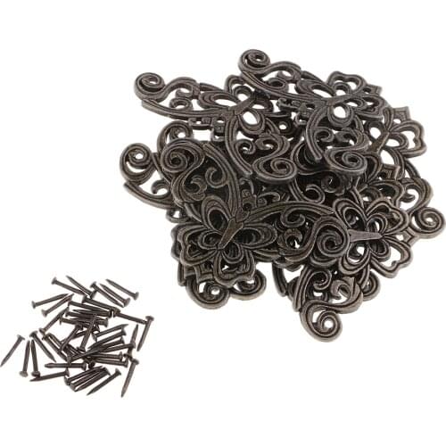 10 Pieces Decorative Jewelry Chest Wine Gift Box Wooden Case Corner Protector Bronze Tone Filigree Triangle Wraps Connectors