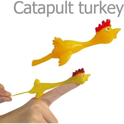 11.5cm Novelty Joke Finger Toys Stretchy Flying Laugh Turkey Sticky Chicken Finger Toys Stretchy Slingshot Fly Laugh Turkey