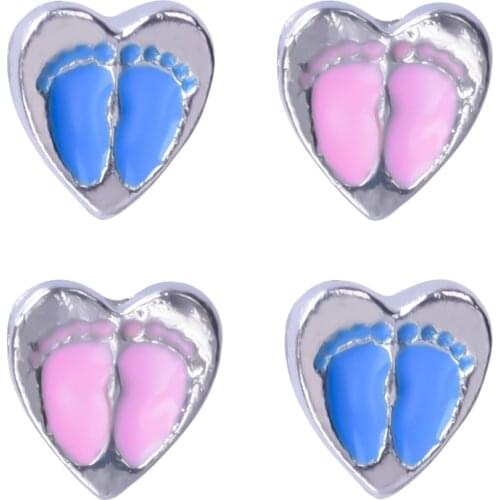 20Pcs/Lot Cut Heart Shaped Footprint Floating Charms Handcraft Baby Footprint Pendant For Living Locket Necklaces Jewelry