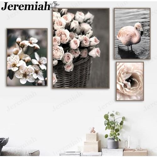 Vintage Rose Peach Blossom Canvas Painting Flower Basket Abstract Poster Wall Art Modern Living Room Home Interior Decoration