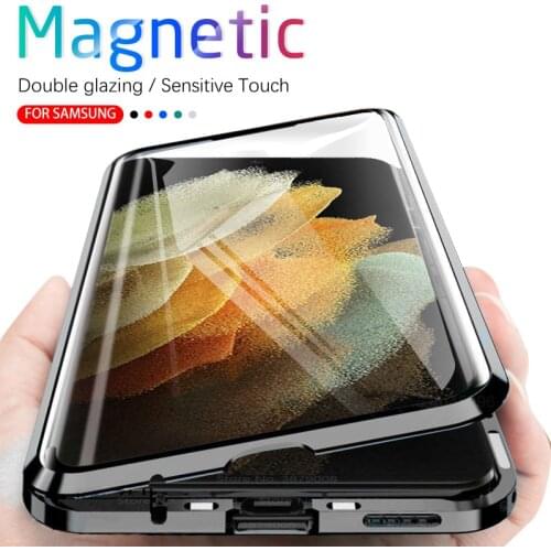 360° Full Magnetic Flip Case For Samsung Galaxy S21 Ultra S 21 Plus S21Ultra S21+ S21PLUS Double Sided Metal Edge Glass Cover