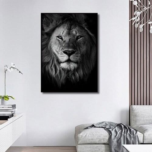 Black White Lion Canvas Painting Abstract Wall Art Animal Portrait Picture Posters Print Craft Living Room Corridor Decoration