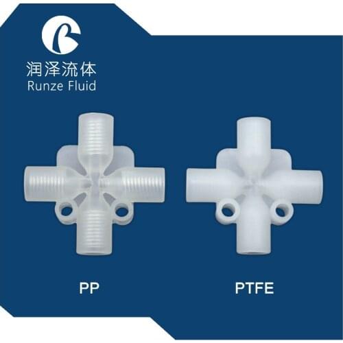 1/4-28UNF Female Four Way Plastic Connector Anti Corrosive for Viton Tube Valve