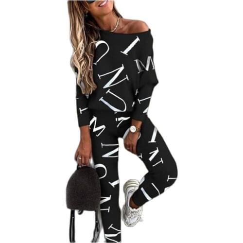 Women Pants Set Letter Print Long Sleeve t shirt Top and Long Pants Loose Tracksuit Sports Casual Women Sets