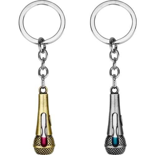 Dongsheng Hot Singer Microphone Strings Keychain Creative Metal Alloy Music Microphone Voice Charm Pendant Keyring Key Chain