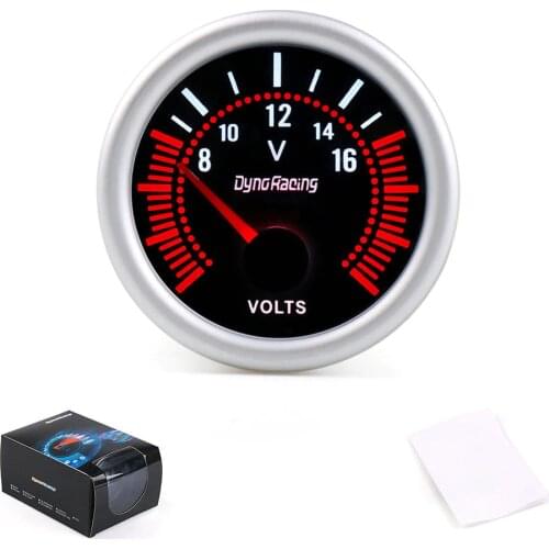 Dynoracing 2" 52mm Universal 12V LED Smoke Len 8~16V Voltage Gauge Meter Voltage Gauge TT101315