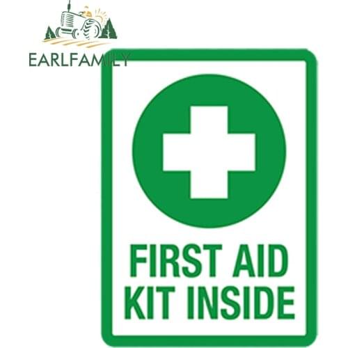 EARLFAMILY 13cm x 10cm Car Styling First Aid Kit Inside Vinyl Decal Emergency Rescue Self Adhesive Waterproof Car Stickers