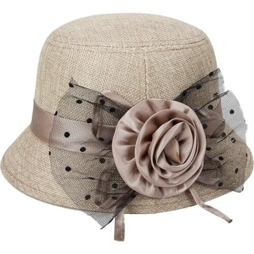 Caps Womens Polka Dot Mesh Flower Bowler Bucket Hat Outdoor Sun Visor Basin Cap