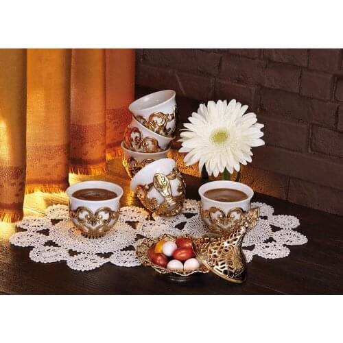 Six Person Mırra Pleasure Coffee Set 2 Different Color Option High Quality Handmade Workmanship 253