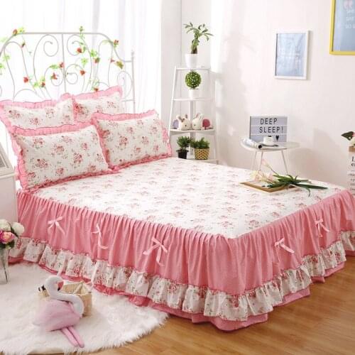 New 100% cotton Quilting Twin queen size Bed Skirt bow Bed Sheet Korean style Bed Cover Pillowcase Bedding Set