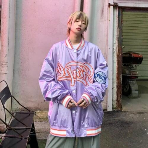 Women And Men Jacket Spring Baseball Uniform Western Preppy Style Collar Coat Loose Motorcycle Jacket Pilot Trainer Uniform