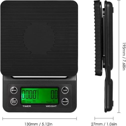 Multi-purpose, High-precision, Digital Electronic Scale, Kitchen Scale, Drip Coffee Scale with Timer LCD Display 3kg / 5kg 0.1g