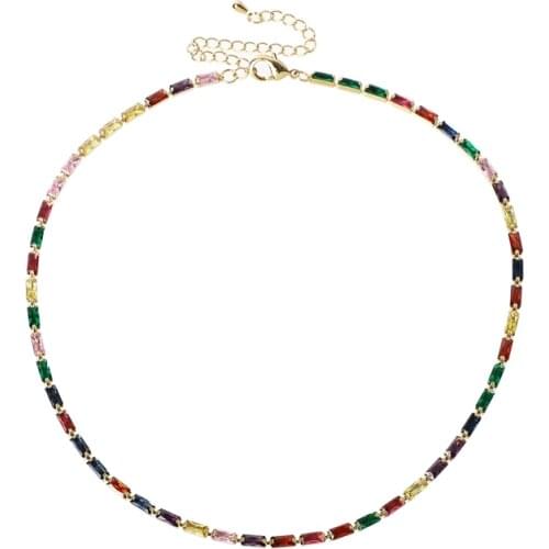 2020 New Fashion rainbow baguetee cz bar Pendant & Necklaces colorful crystal Gold filled women choker necklace gifts
