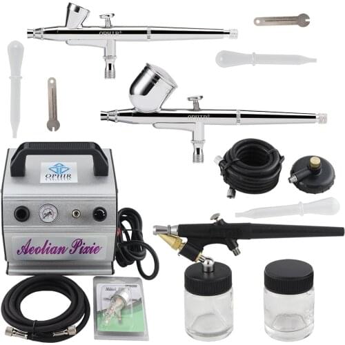 OPHIR Pro 3 Airbrush Guns with Air Compressor Kit for Model Hobby Body Tattoo Nail Art Paint Cake Airbrush _AC088+004A+071+073
