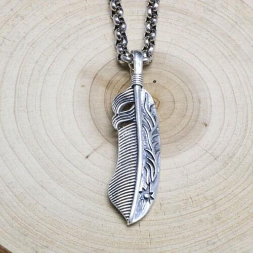 Feather Necklace Sterling Silver Pendant Male Personality Retro Punk Sweater Chain Pendant Simple Female Accessories