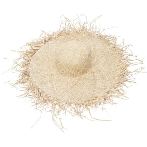 2021 Handmade Women Straw Sun Hats Large Wide Brim Gilrs High Quality Natural Raffia Panama Beach Straw Sun Caps For Holiday