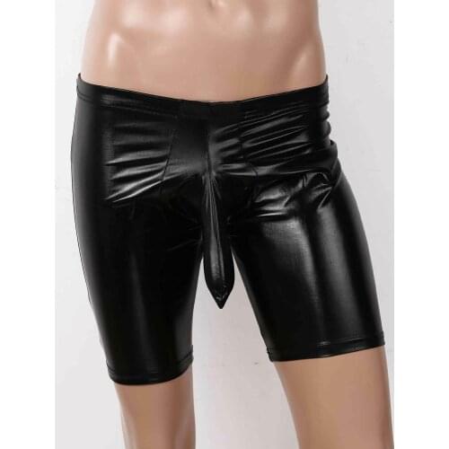 Sexy Men Wet Look Boxer Shorts with Penis Sheath Faux Leather Tight Brief Latex Look Gay Fetish Lingerie Outfit