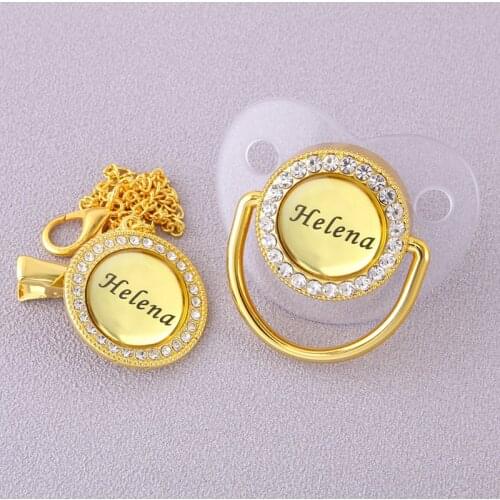Personalized Any Name BlingBling Transparent Pacifier And Clip Chupete Sucette Newborn Kid Feeding BPA Free For Baby Shower Gift