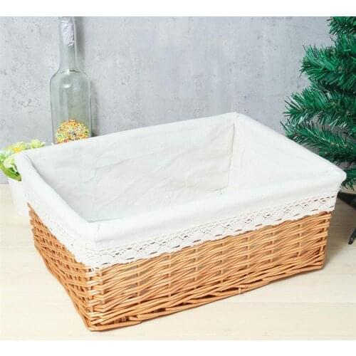 Rectangular Hand-woven Basket Multipurpose Wicker Storage Basket with Removable Washable Liner Willow Woven Containers - Size M
