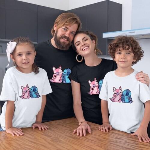 Lilo & Stitch Family Matching Clothes Disney Series T-Shirt Outdoor Fashion Summer New Products Black White Adult Unisex T Shirt