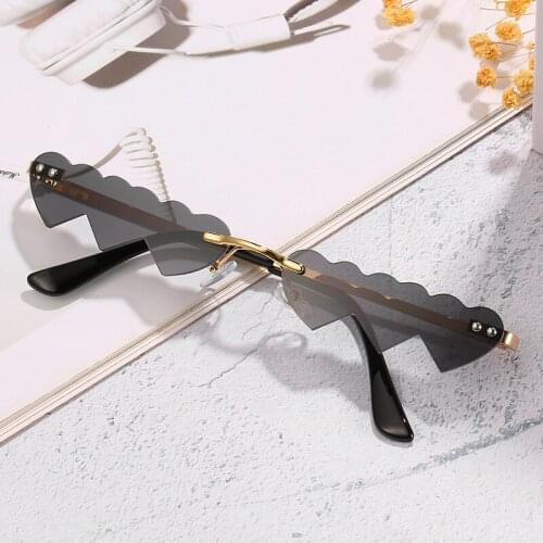 Luxury Rimless Sunglasses Women Brand Designer Metal Small Frame Sun Glasses Female Ocean Love Heart Mirror Oculos De Sol