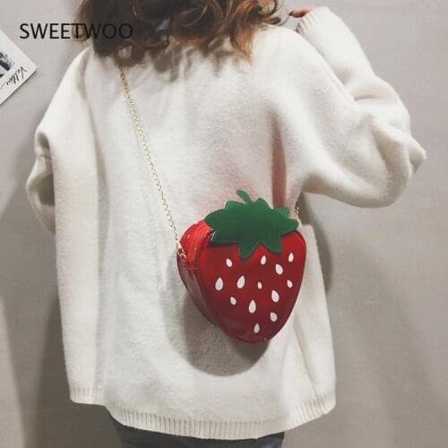 Women Shoulder Bag Strawberry Shape Designer Bag 2021 Fashion Pu Leather Chain Crossbody Bag Girls Cute Fruit Purses and Handbag