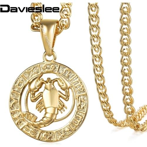 Davieslee Womens Cancer Zodiac Sign Pendant Gold Constellation Pendant Necklaces For Woman Jewelry Wholesale Dropshipping DGP360