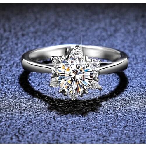 925 Sterling Silver Ring Women Classic Flower Shape D Color Moissanite Diamond Engagement Wedding Jewelry